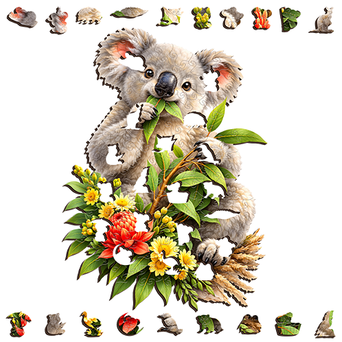 Koala Blossoms and Bites ~ Decorative Wooden Puzzle