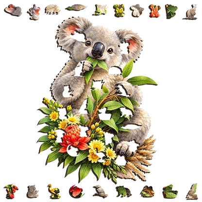 Koala Blossoms and Bites ~ Decorative Wooden Puzzle