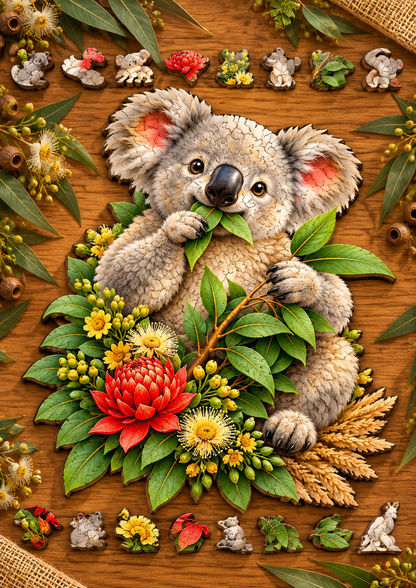 Koala Blossoms and Bites ~ Decorative Wooden Puzzle