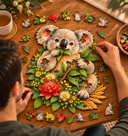 Koala Blossoms and Bites ~ Decorative Wooden Puzzle