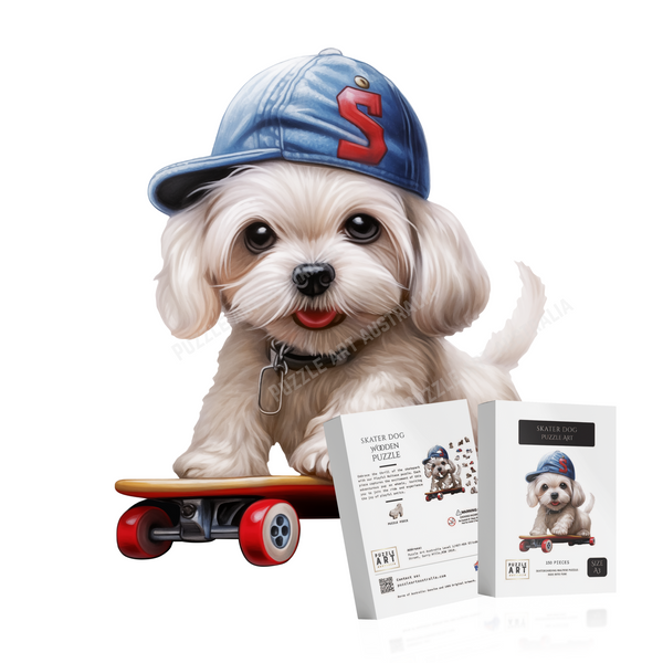 Skating Maltese Dog Wooden Puzzle