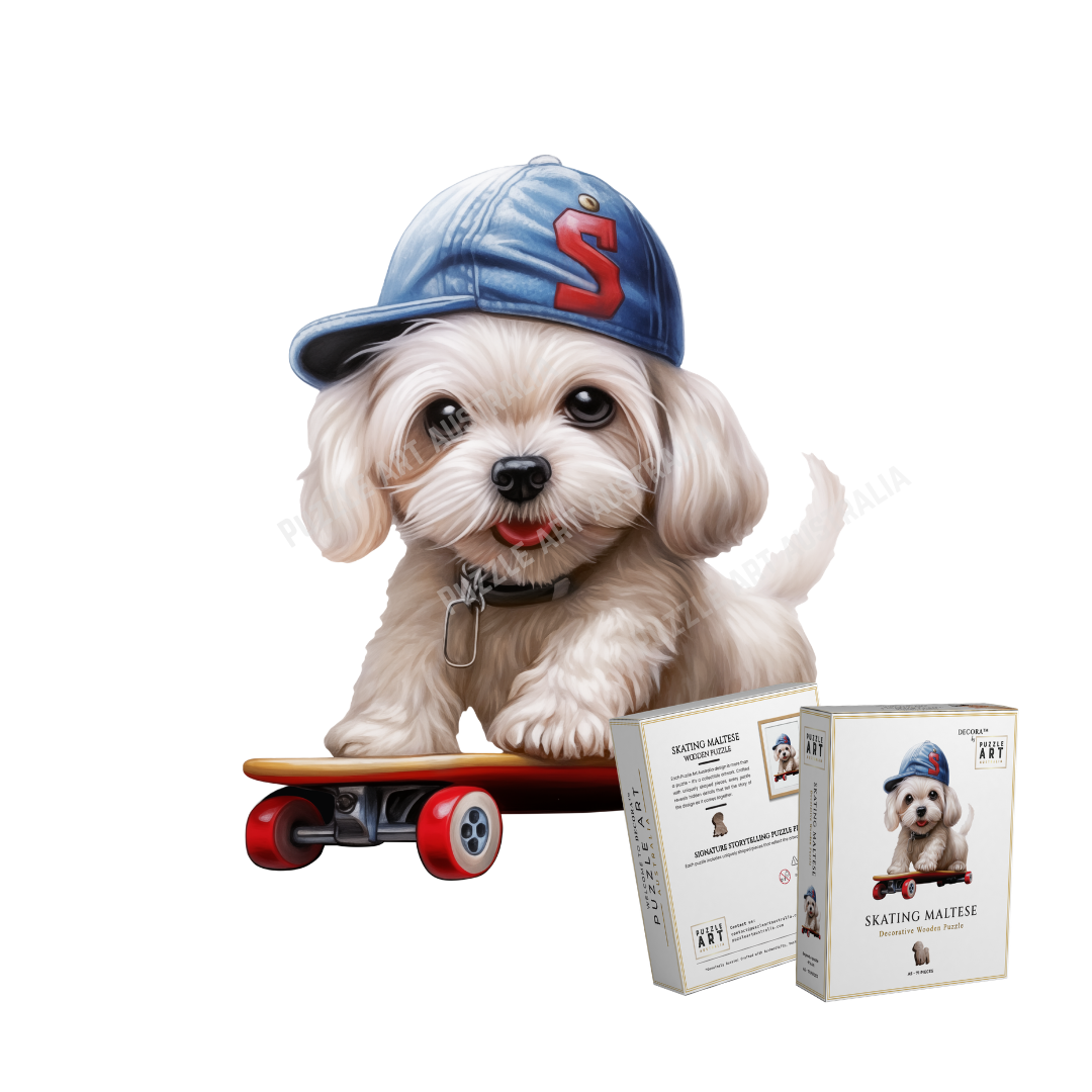 Skating Maltese Dog Wooden Puzzle