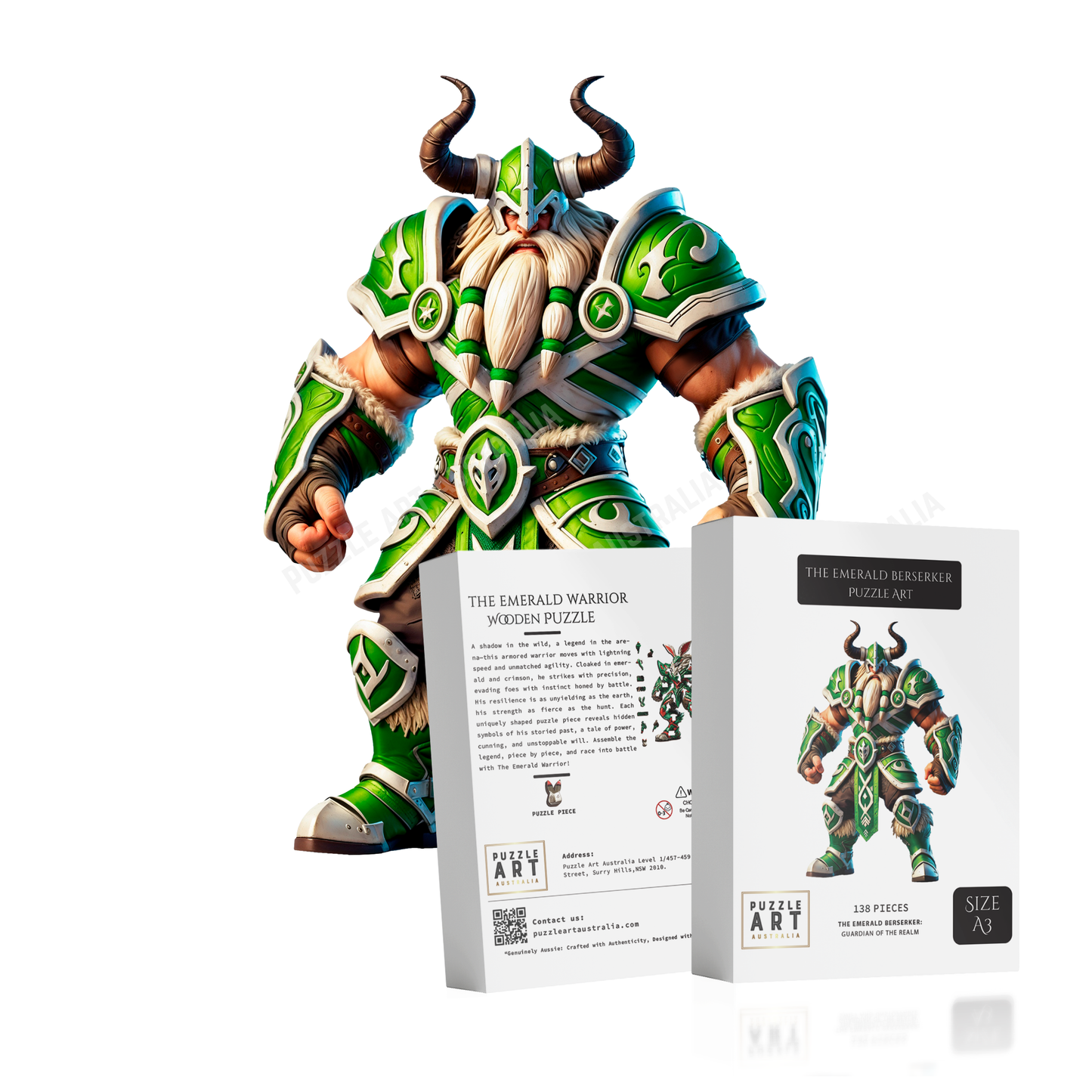 The Emerald Raider - Viking Warrior Puzzle – Canberra Rugby League-Inspired Design-Wooden Puzzle Puzzle Art Australia