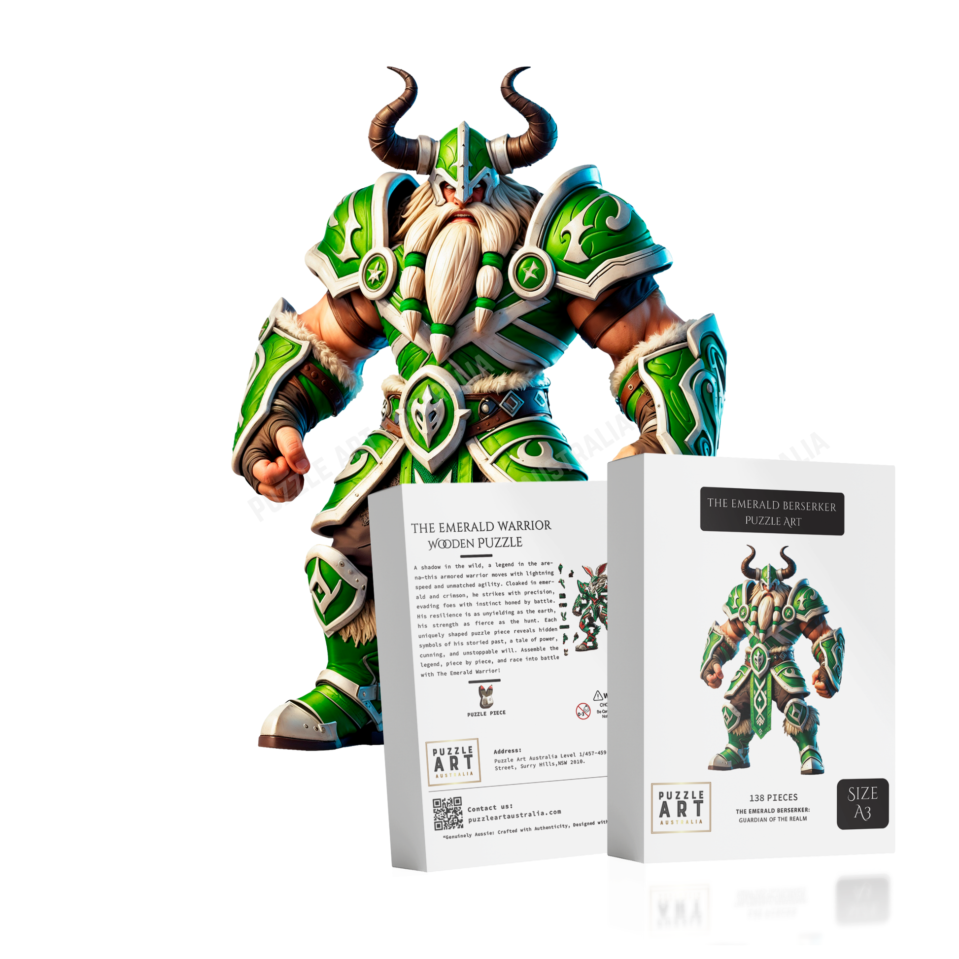The Emerald Raider - Viking Warrior Puzzle – Canberra Rugby League-Inspired Design-Wooden Puzzle Puzzle Art Australia
