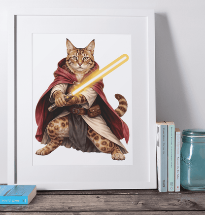 Bengal Cat Cosmic Hunter wooden puzzle framed on a desk