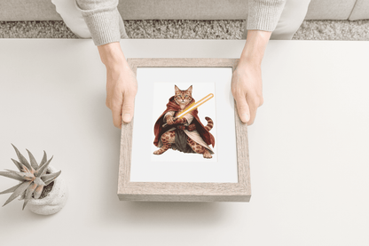 Bengal Cat Cosmic Hunter wooden puzzle framed and held in hands