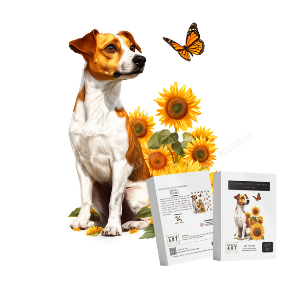 Jack Russell With Sunflower Wooden Puzzle