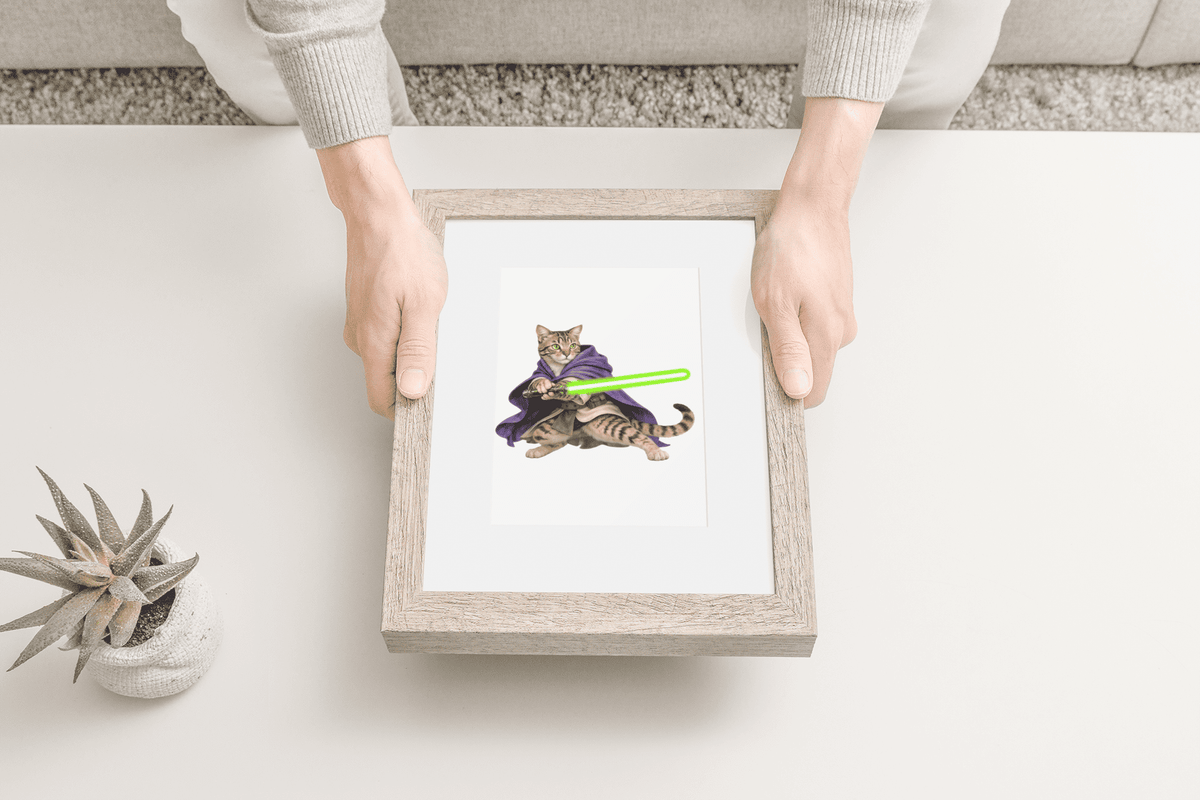 Shorthair Domestic Cat wooden puzzle framed and held in hands