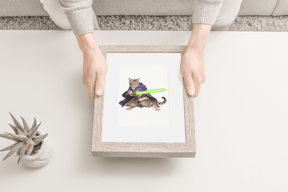 Shorthair Domestic Cat wooden puzzle framed and held in hands